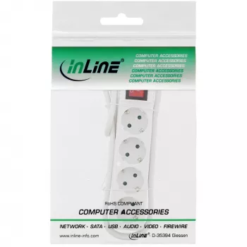 InLine Socket strip, 4-way earth contact CEE 7/3, with switch, white, 5m