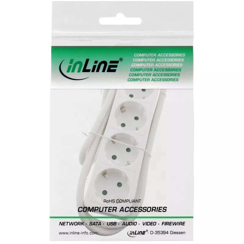 InLine Socket strip, 4-way earth contact CEE 7/3, white, 5m
