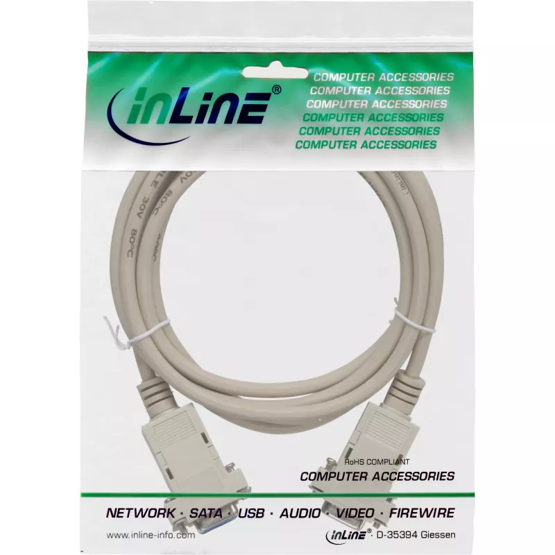 InLine null modem cable DB9 female / female, assembled, grey, 10m