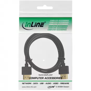 InLine High Speed HDMI Cable with Ethernet, AM/AM, super slim, black/gold, 1.5m