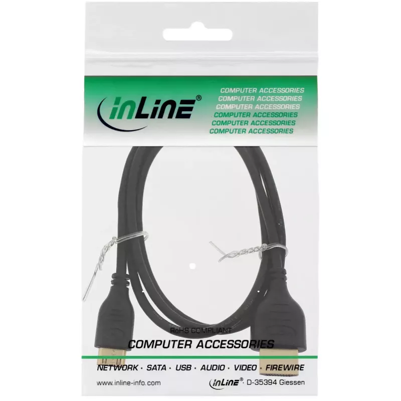 InLine High Speed HDMI Cable with Ethernet, AM/CM, super slim, black/gold, 0.5m
