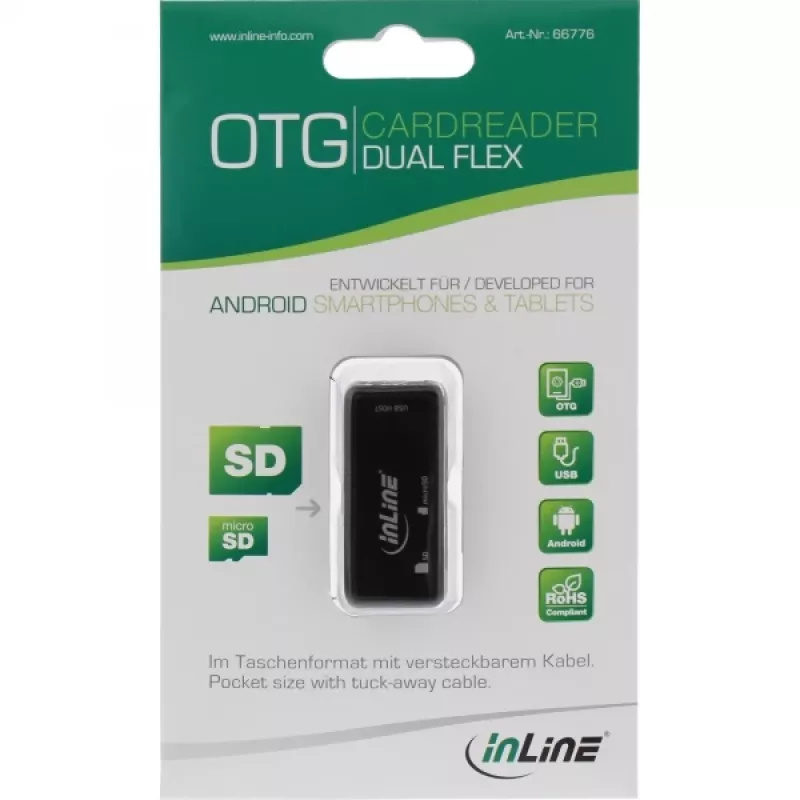InLine OTG Card Reader Dual Flex for SD, micro SD w/ USB Port and 2 Card Slots
