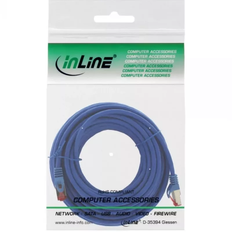 InLine Patch Cable S/FTP PiMF Cat.6 250MHz copper halogen free blue 15m