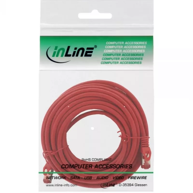 InLine Patch Cable S/FTP PiMF Cat.6 250MHz copper halogen free red 15m