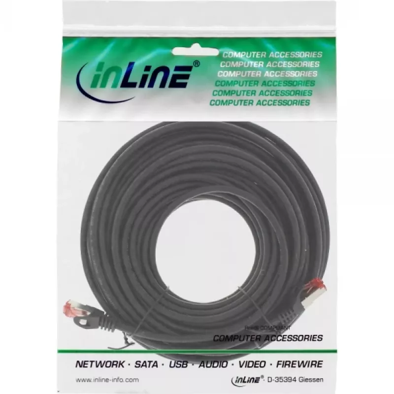 InLine Patch Cable S/FTP PiMF Cat.6 250MHz copper halogen free black 15m