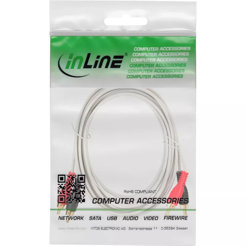 InLine Audio Cable 2x RCA male to male white / gold 5m, Male, 2 x RCA, Male, 5 m, White