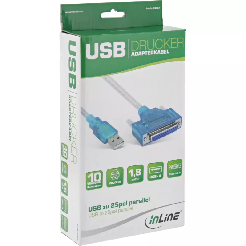 USB Printer Cable InLine 33397I 1.8m Type A male to DB25 female