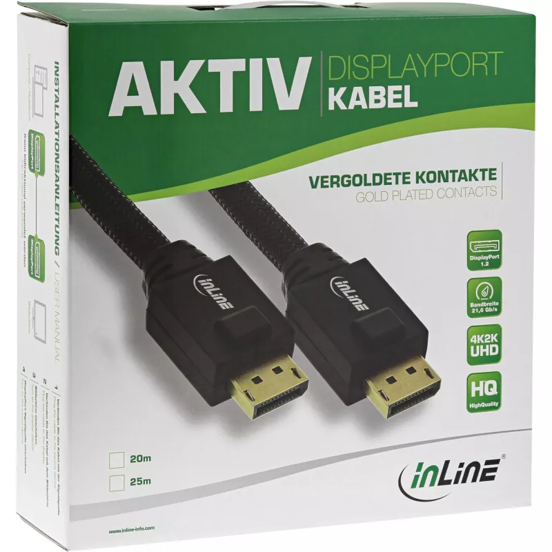 InLine DisplayPort active cable, black, gold-plated contacts, 20m