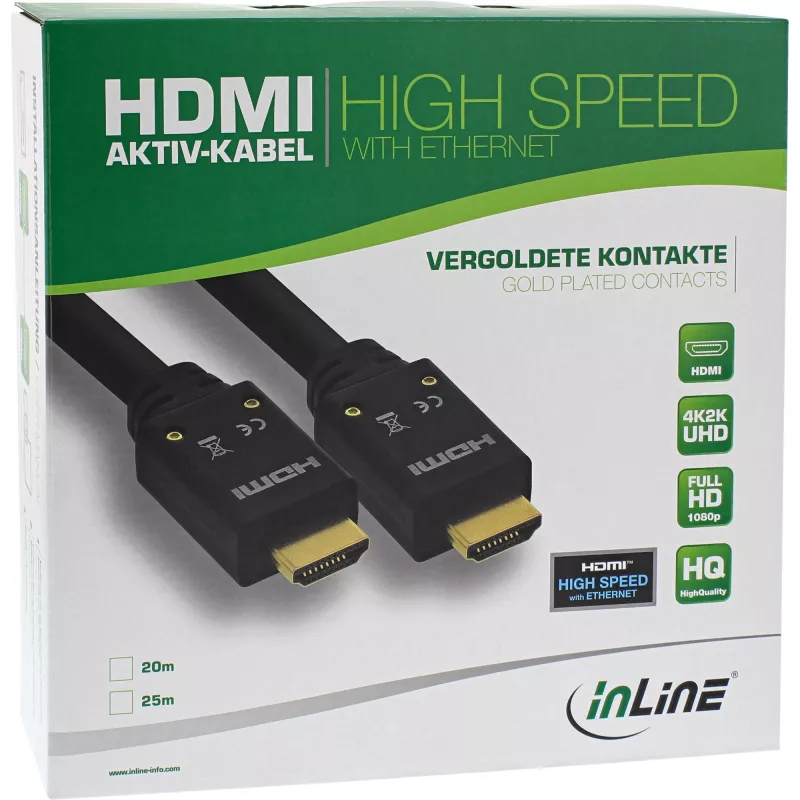 InLine HDMI Active cable, HDMI-High Speed with Ethernet, M/M, 25m