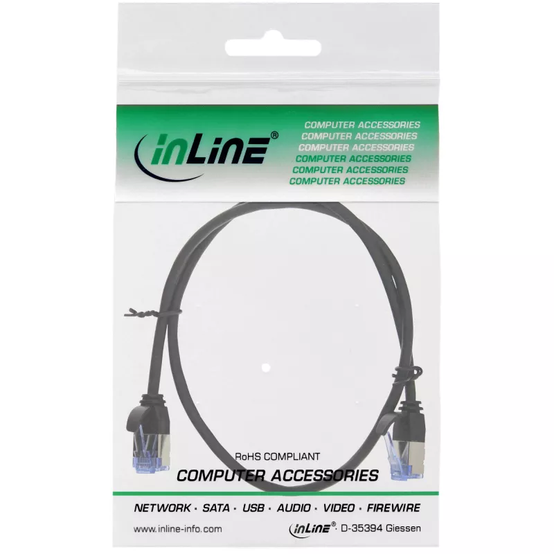 InLine Slim round Patch Cable U/FTP Cat.6A black 0.25m