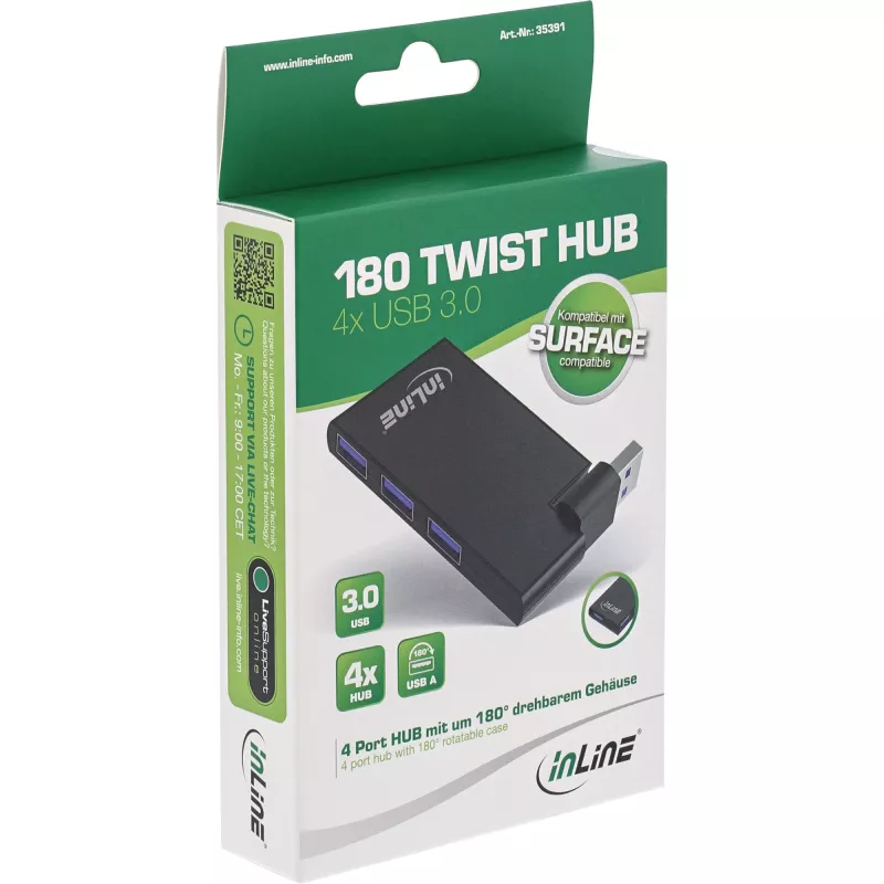 InLine USB 3.0 Rotatable Hub, 4 Port, black