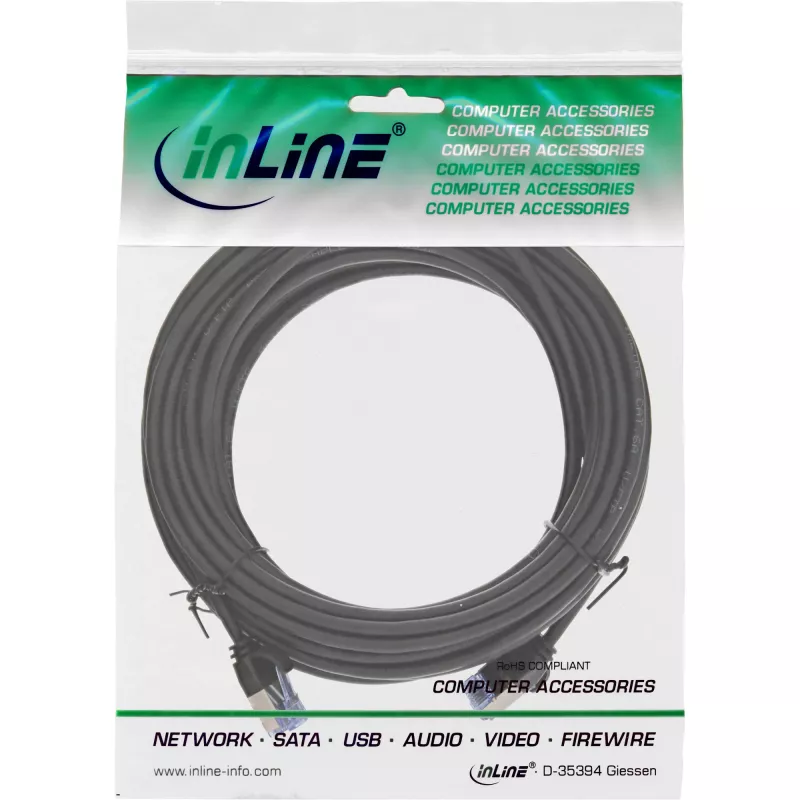 InLine Slim round Patch Cable U/FTP Cat.6A black 5m