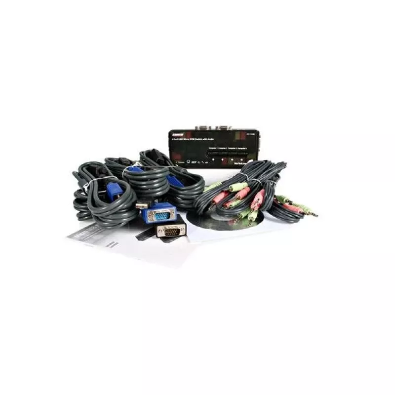 StarTech.com 4 Port Black USB KVM Switch Kit with Cables and Audio