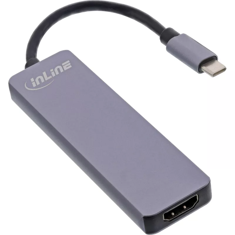 InLine Multi-hub USB 3.2 Gen.1, 2x USB-A, HDMI 4K/30Hz, card reader, alu, grey