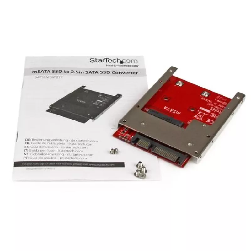 StarTech.com mSATA SSD to 2.5in SATA Adapter Converter, SATA, mSATA, Black, Red, Silver, CE, FCC, 6 Gbit/s, -40 - 85 °C