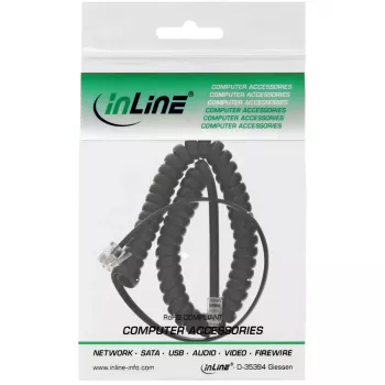 InLine Handset spiral cable, RJ10 4P4C M/M, black, max. 4m