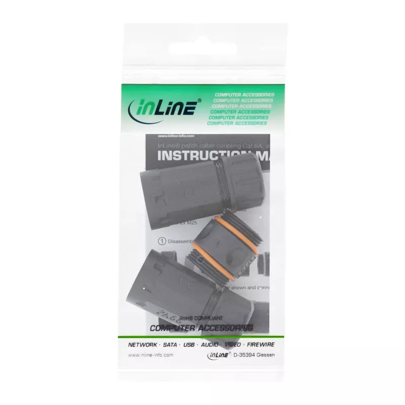 InLine Cat.6A coupling, waterproof IP68, 2x RJ45 F/F, 1:1