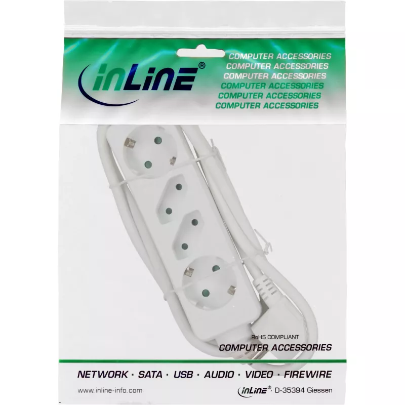 InLine Socket strip, 4-way, 2x CEE7/3 + 2x Euro CEE 7/16, white, 1.5m