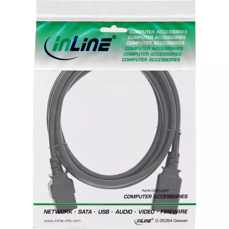InLine power cable C19 / C20 3-pin IEC male / female black 2m