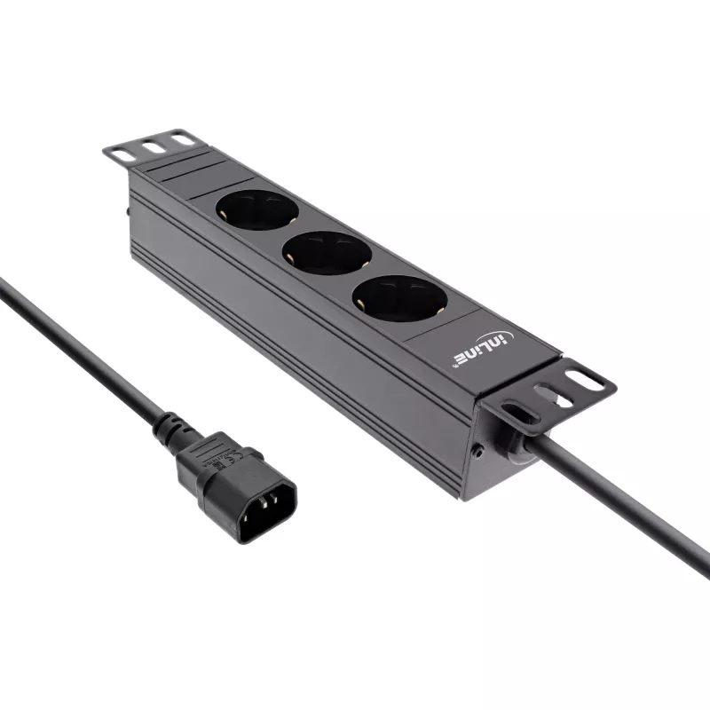 InLine 10 inch socket strip 3-way earthing contact C14 connection 3 AC outlets 10 A
