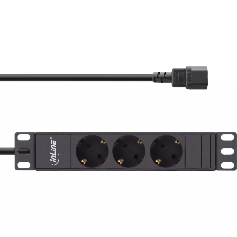 InLine 10 inch socket strip 3-way earthing contact C14 connection 3 AC outlets 10 A