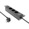InLine 10 inch socket strip, 3-way earthing contact, without switch, 2m, black