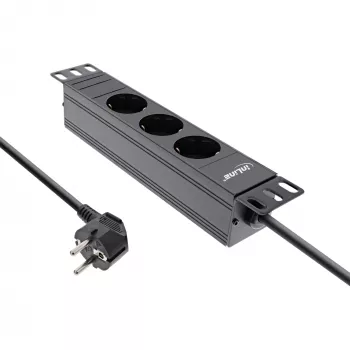InLine 10 inch socket strip, 3-way earthing contact, without switch, 2m, black