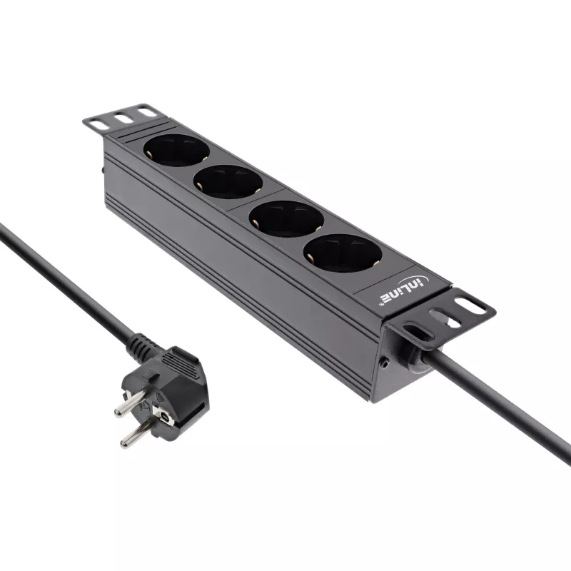 InLine 10 inch PDU, 4-way earthing contact, without switch, 2m, black