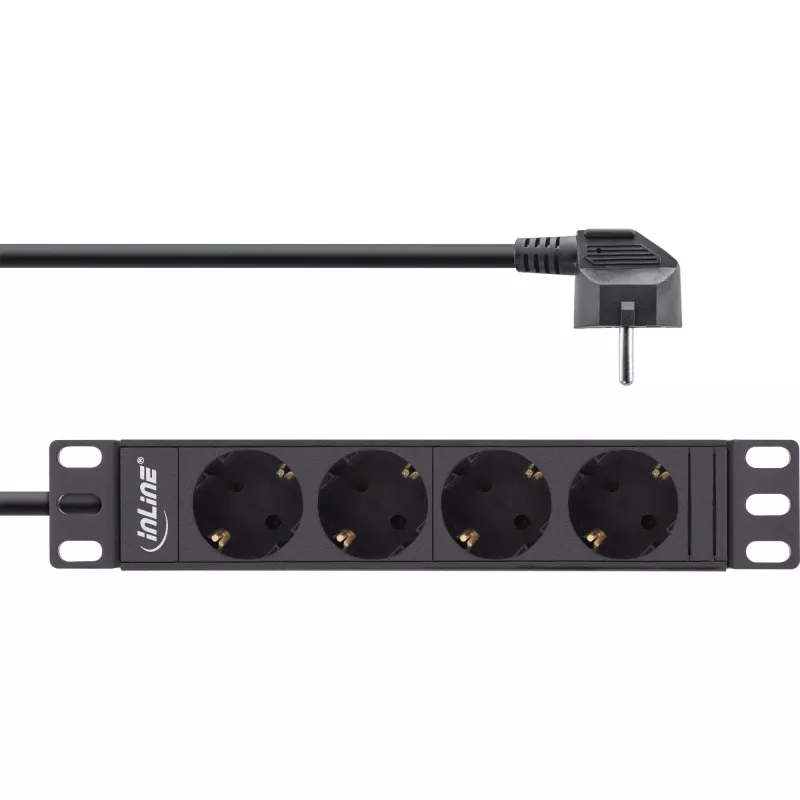 InLine 10 inch PDU, 4-way earthing contact, without switch, 2m, black