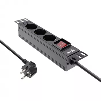 InLine 10 inch PDU, 3-way earthing contact, with switch, 2m, black