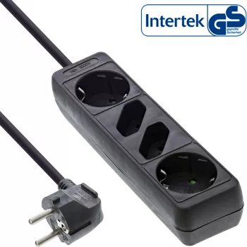 InLine Socket strip, 4-way, 2x CEE7/3 + 2x Euro CEE 7/16, black, 1.5m