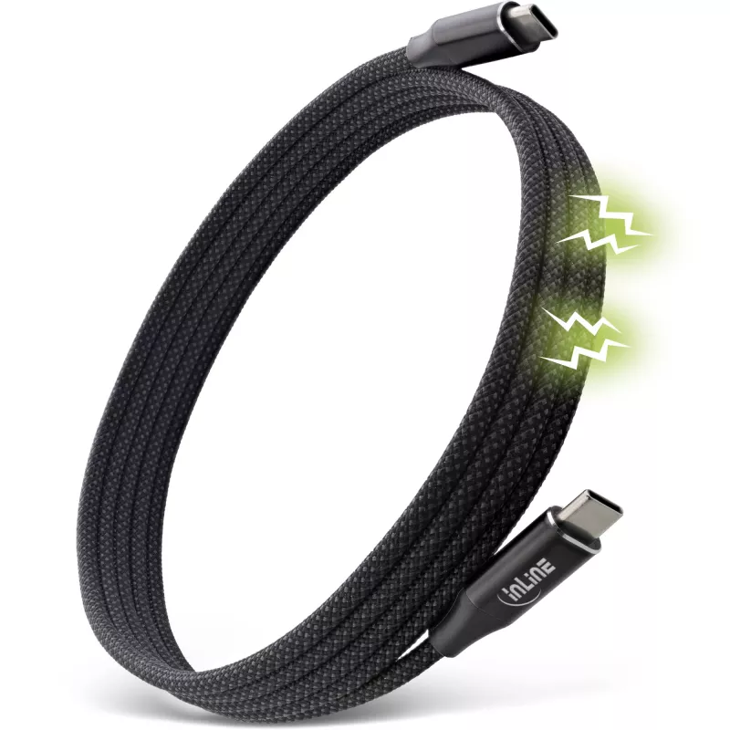 InLine Magnetic USB-C cable, USB-C male/male, 100W, black, 1.5m