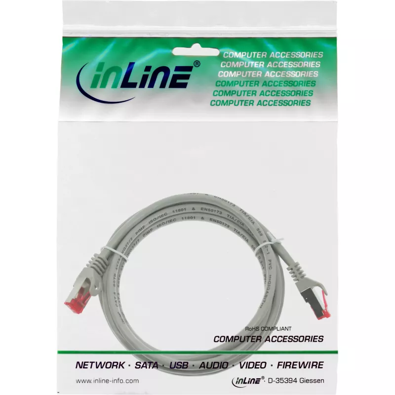 InLine Patch Cable S/FTP PiMF Cat.6 250MHz PVC copper grey 1m