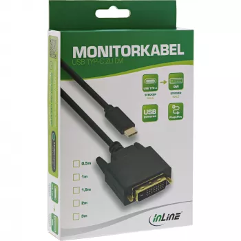 InLine USB Display Cable, USB-C male / DVI male (DP Alt Mode), black, 2m