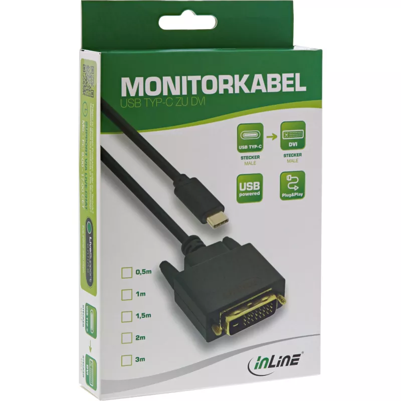 InLine USB Display Cable, USB-C male / DVI male (DP Alt Mode), black, 2m