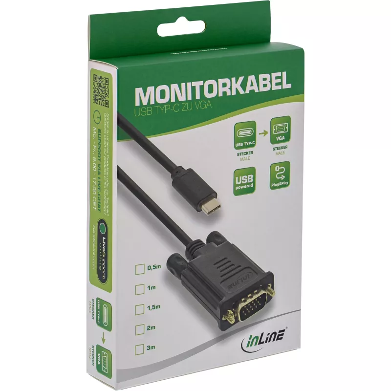InLine USB Display Cable, USB-C male / VGA male (DP Alt Mode), black, 2m