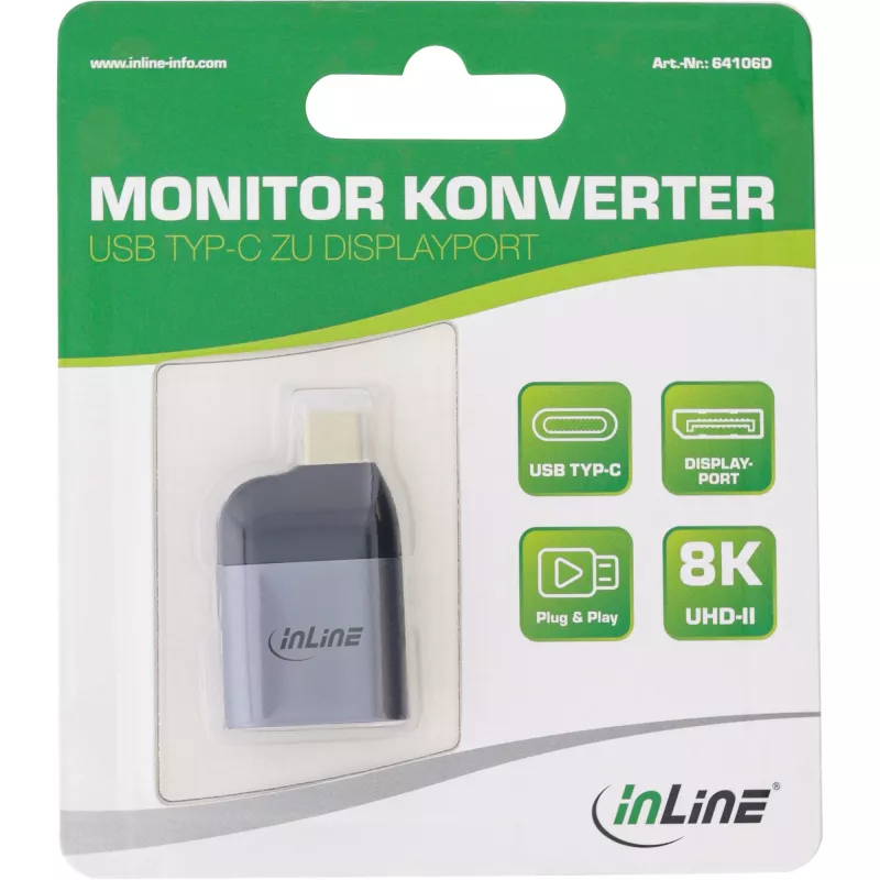 USB Display Converter InLine 64106D USB-C male to DisplayPort female 8K60Hz