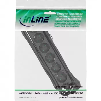 InLine Socket strip, 6-way earth contact CEE 7/3, black, 1.5m