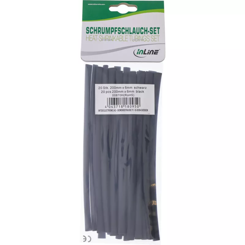 Heat shrink tubing InLine 200 mm length, 6 mm to 3 mm diameter, 20 pcs, black