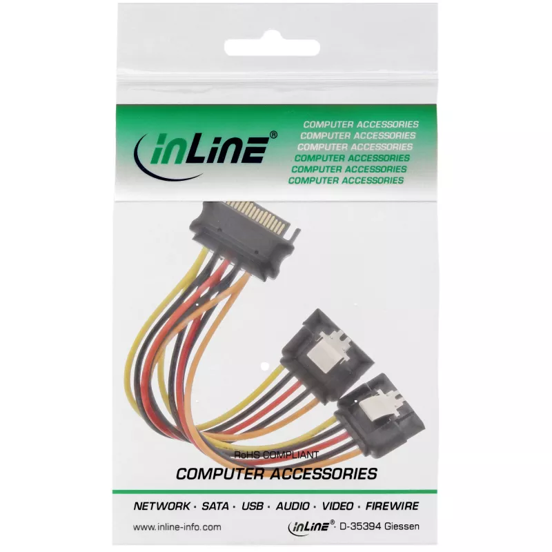 InLine SATA Power Y-Cable female / 2x male with safety latch, 0.30m