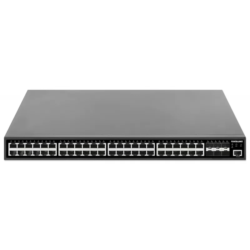 Intellinet 48-Port Gigabit Ethernet PoE+ Layer 2+ Managed Switch with Six 10G SFP+ Uplinks IEEE 802.3at/af (PoE+/PoE) Compliant, 450 W PoE Power Budget, Layer 2+/Layer 3 Lite, 6 x 10G SFP+ Open