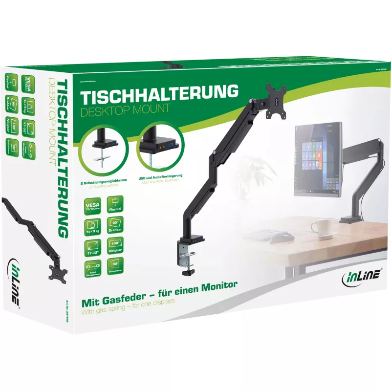 InLine Table mount with lift and USB/Audio up to max. 82cm 32 inch 9kg