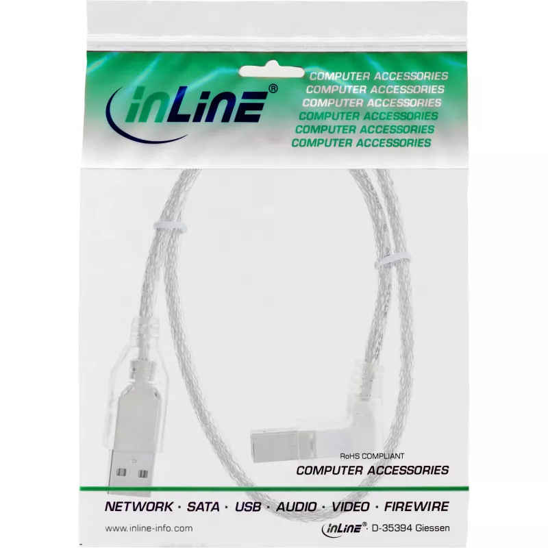 InLine USB 2.0 Cable right angled Type A male / B male transparent 1m
