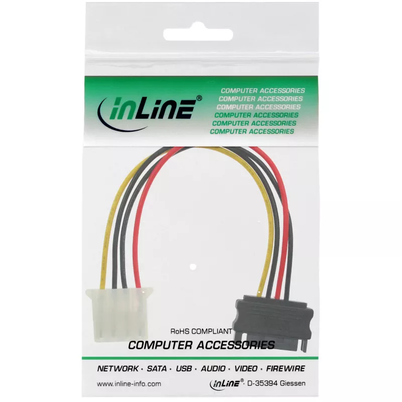 SATA Power Adapter Cable 15 Pin female / 4 Pin male 0.15m InLine 29669