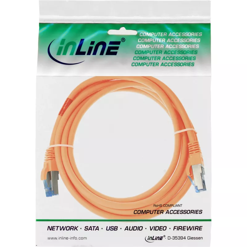 InLine Patch Cable S/FTP PiMF Cat.6A halogen free 500MHz orange 2m