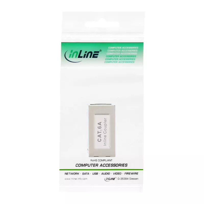InLine Cat.6A adaptor, fully shielded, metal, 2x RJ45 F/F, 1:1