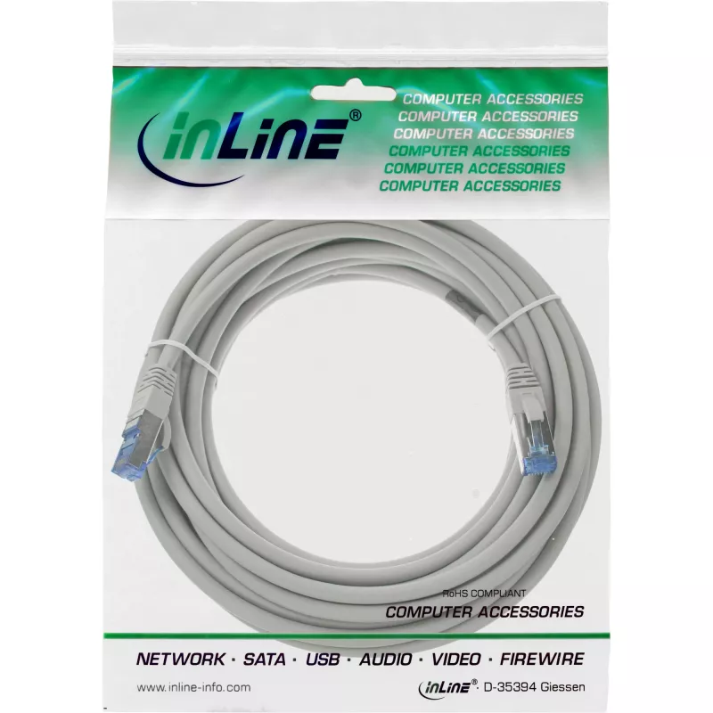 InLine Patch Cable S/FTP PiMF Cat.6A halogen free 500MHz grey 20m