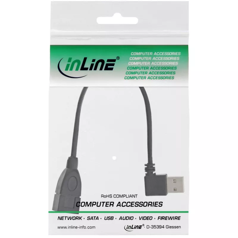 InLine USB 2.0 Smart Cable angled + reversible Type A male / female black 0.2m