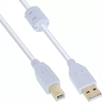 InLine USB 2.0 Cable Type A male / B male, gold plated, w/ferrite, white, 3m