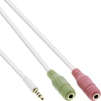 InLine Audio Headset Adapter Cable 3.5mm male 4 Pin / 2x 3.5mm, white, 1m